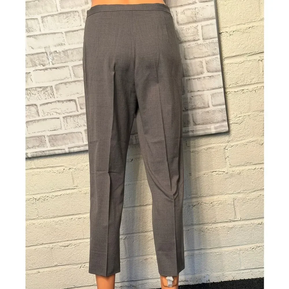 Jil Sander Grey Virgin Wool Tailored Trousers size US 4 Ankle Front Hem Slit